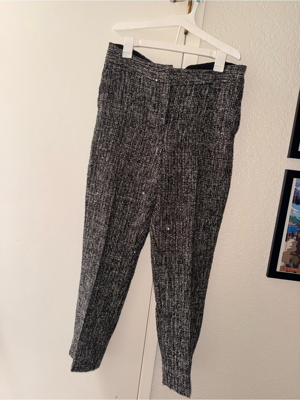 Talbots Hampshire Ankle Pants 10 Black White Tweed Sequin Metallic Boucle Career